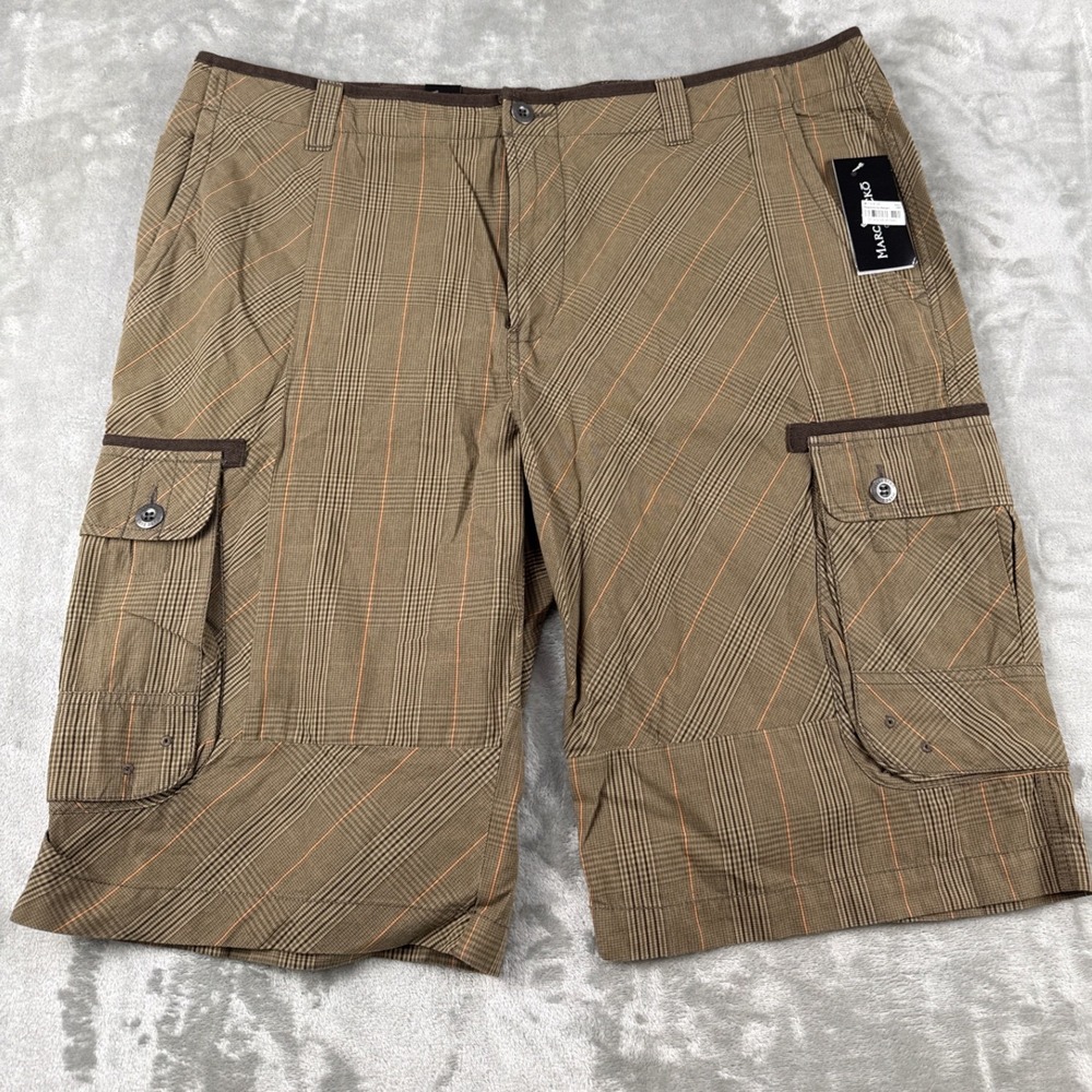 Marc Ecko Mens Plaid Cargo Shorts Brown Green Orange Patchwork Size 40 NWT